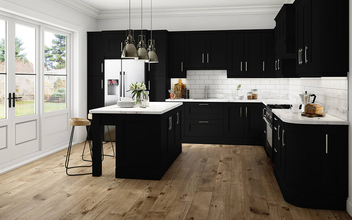 Black Kitchen With White And Light Surroundings 9416